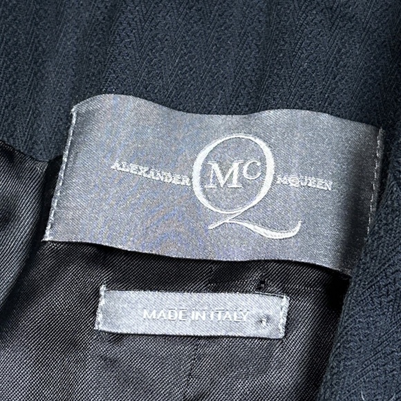 Alexander McQueen Wool Cotton Blue Striped Logo Patch Blazer Jacket Womens 40 - Picture 8 of 11